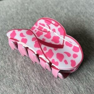 NEW Western Cowboy Hat Hair Claw Clip Pink On White Cow Print (1pcs)
